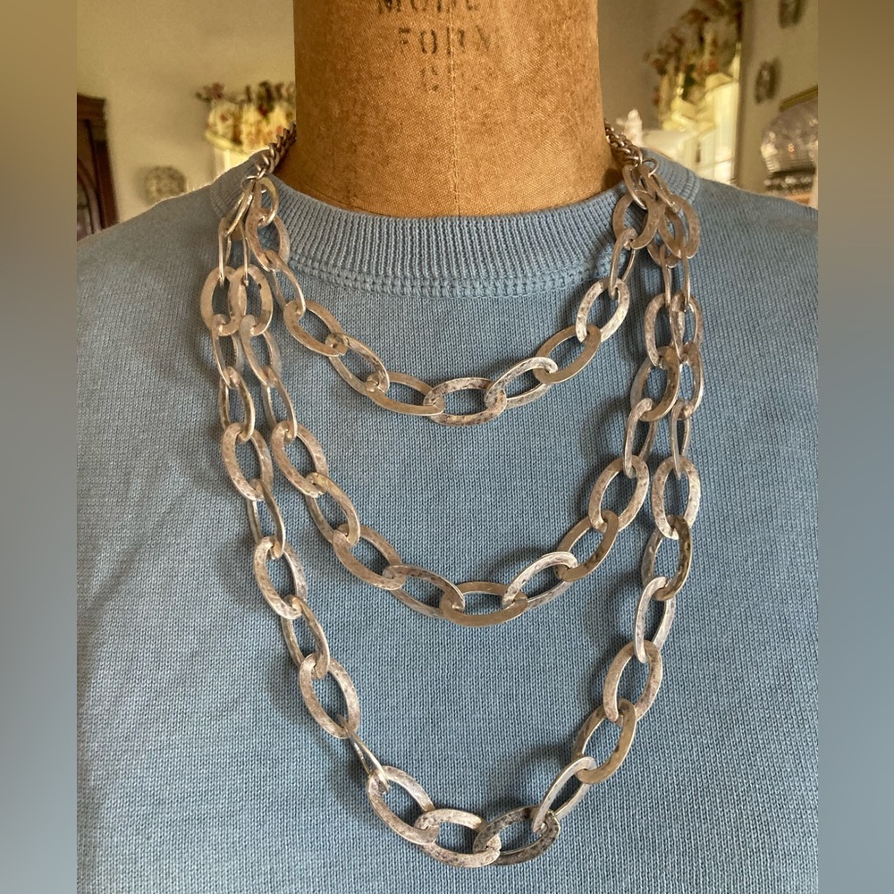NWT MATTE silver hammered  20” Necklace 3 strand Lisa Kim